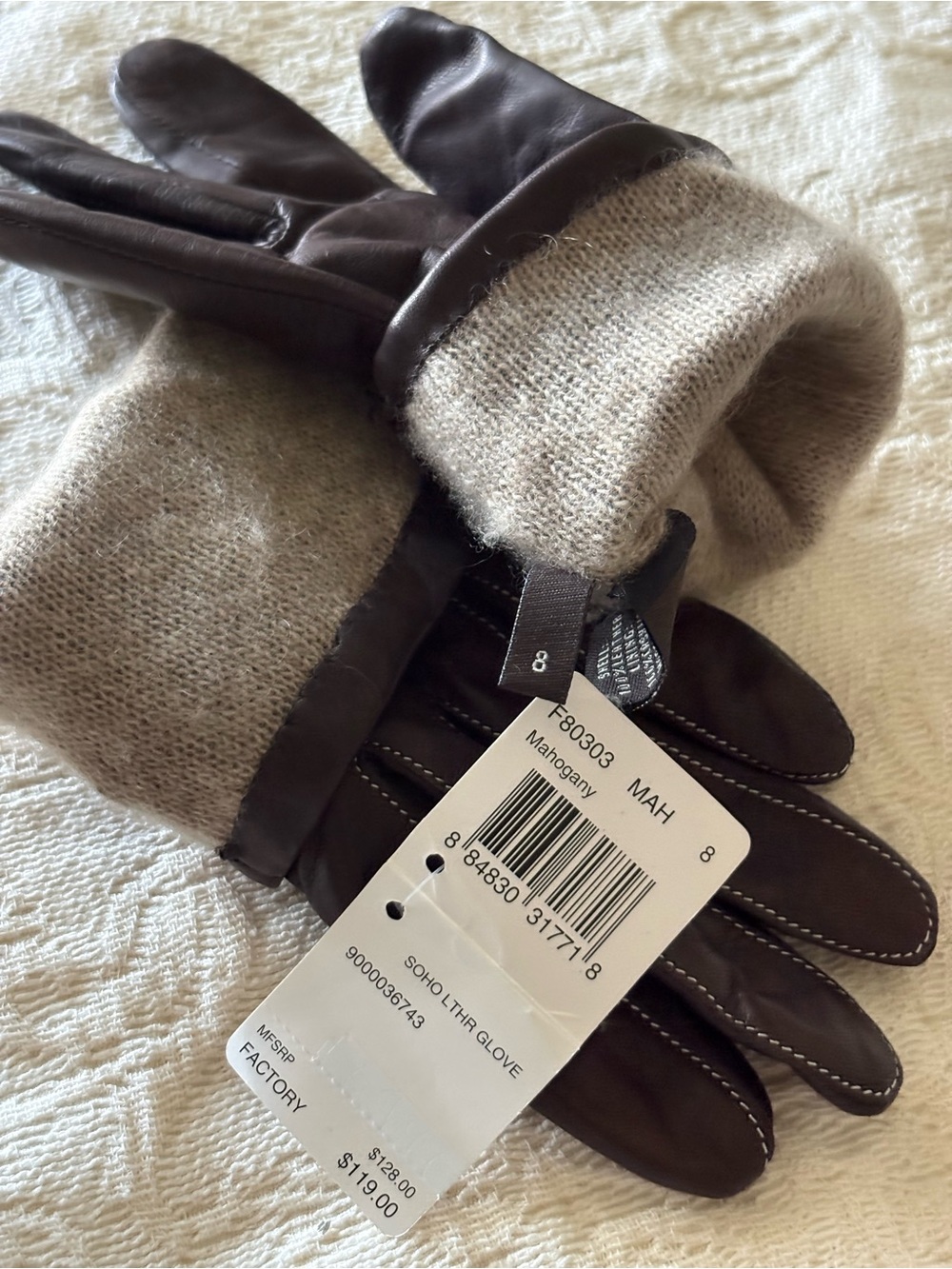 COACH NWT Mahogany Brown Soho Leather Cashmere Lined Buckle Gloves Size 8 F80303 - Picture 7 of 9
